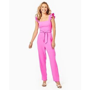 NWT Lilly Pulitzer Eppley Jumpsuit Prosecco Pink Sz 2 flutter/ruffle sleeve